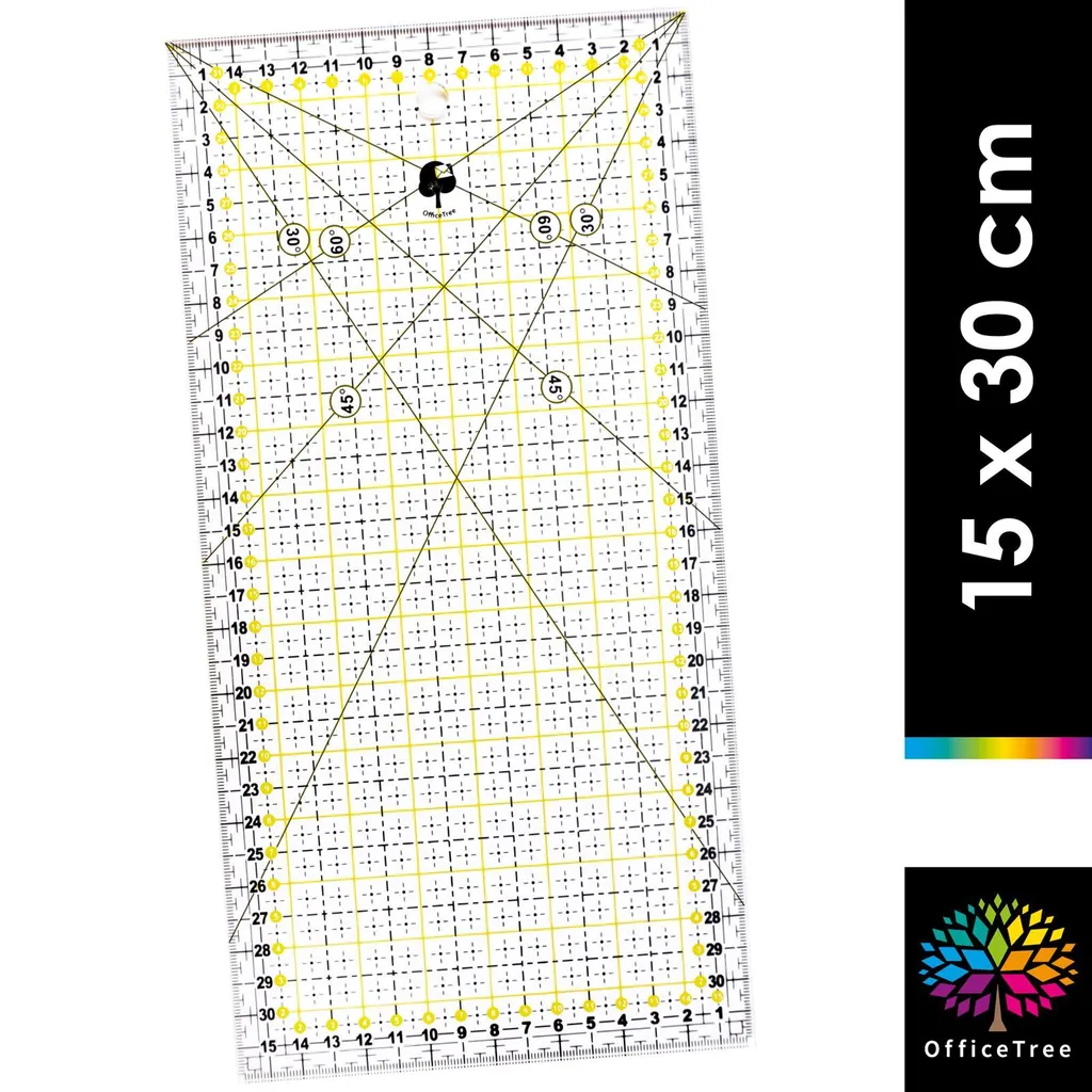 OfficeTree Righello per Cucito e Patchwork 30x15cm - Alta Precisione