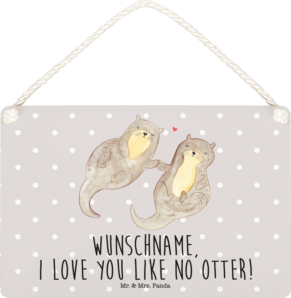 Mr. & Mrs. Panda Schild Otter Hände halten DIN A4 - Grau Pastell - Geschenk, Seeotter, Wandbild Holz, Paar, holzbild, Türschild, wandhänger, Hol...