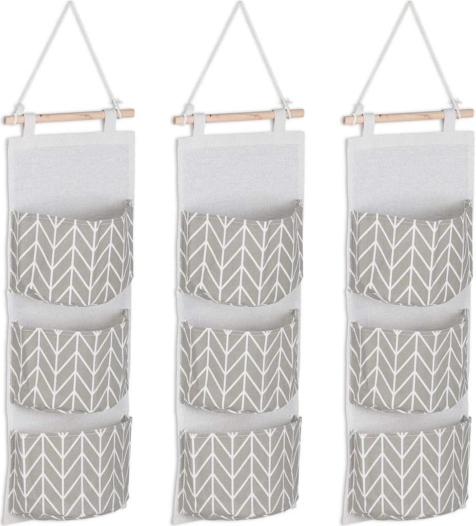 hängende Aufbewahrung - 3 Fächer - Stoff - Organizer - Wand - Badezimmer - grau