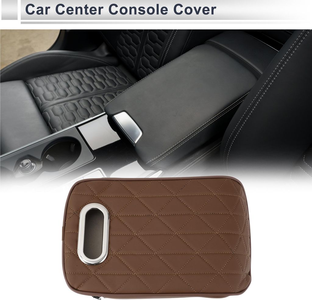 Auto Mittelkonsole Abdeckung Auto Armlehne Abdeckung Mit Tissue Box 34x21x6cm / 13.39"x8.27"x2.36" Braun Nappa Leder