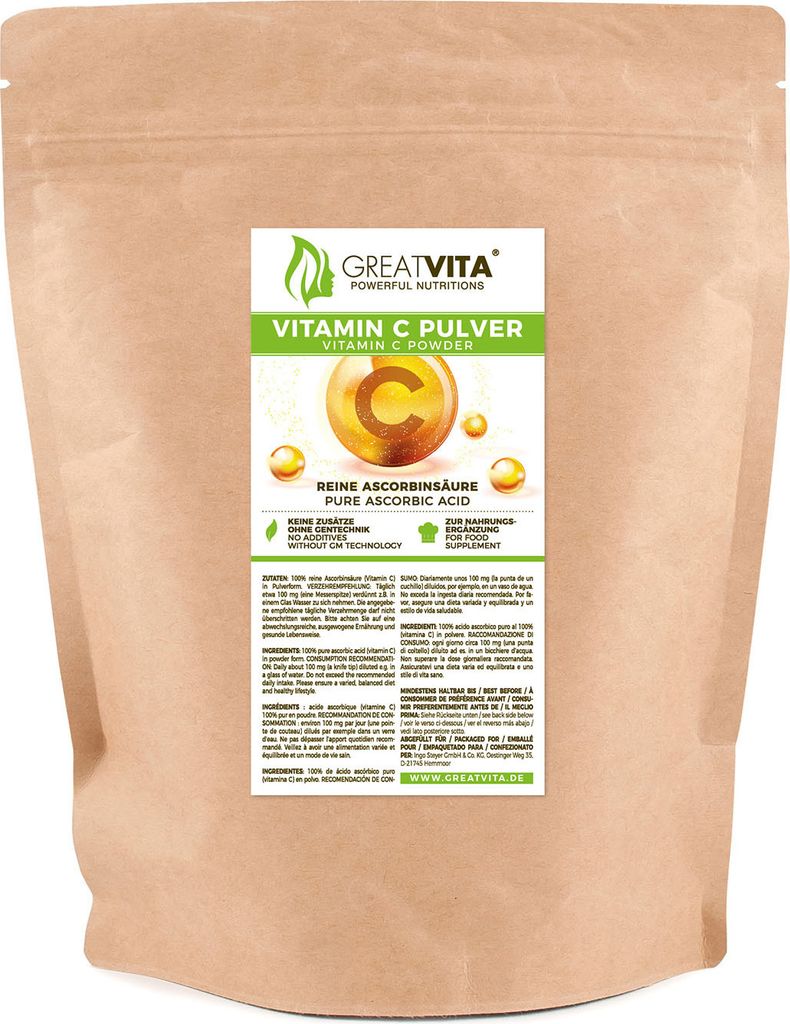 GreatVita Vitamin C Pulver 400g | Ascorbinsäure