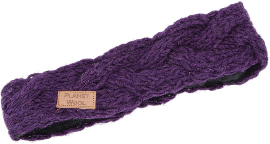 Geflochtenes Woll-Strick-Stirnband, Gestrickter Ohrenwärmer - Violett, Uni, Wolle, Stirnbänder