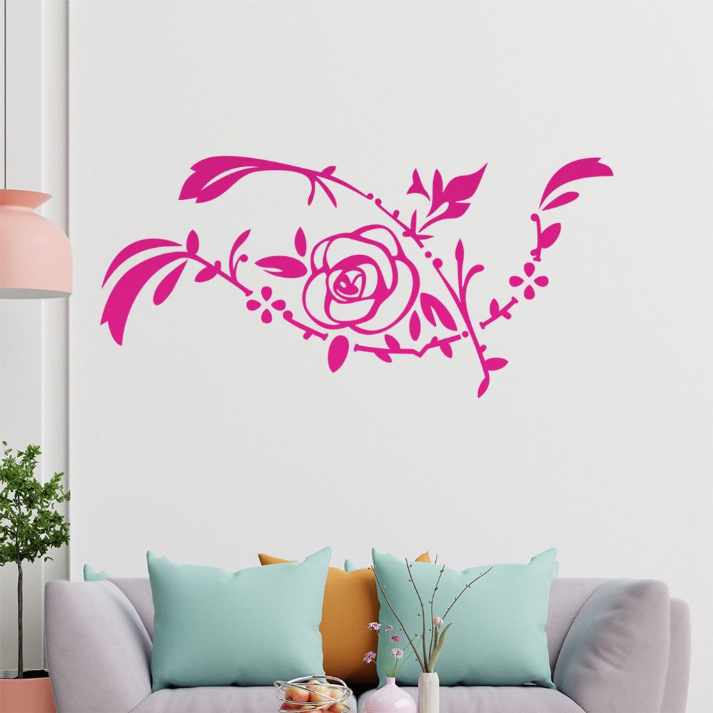 Rose - Ranken Wandtattoo in 6 Größen - Wandaufkleber Wall Sticker - Dekoration, Küche, Wohnzimmer, Schlafzimmer, Badezimmer