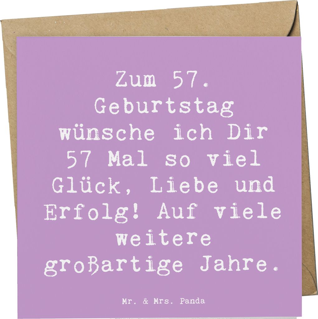 Mr. & Mrs. Panda Grußkarte Spruch 57. Geburtstag Glück - Lavendeltraum - Geschenk, Glückwunschkarte, Alter, faltkarte, Happy Birthday, anlasskar...
