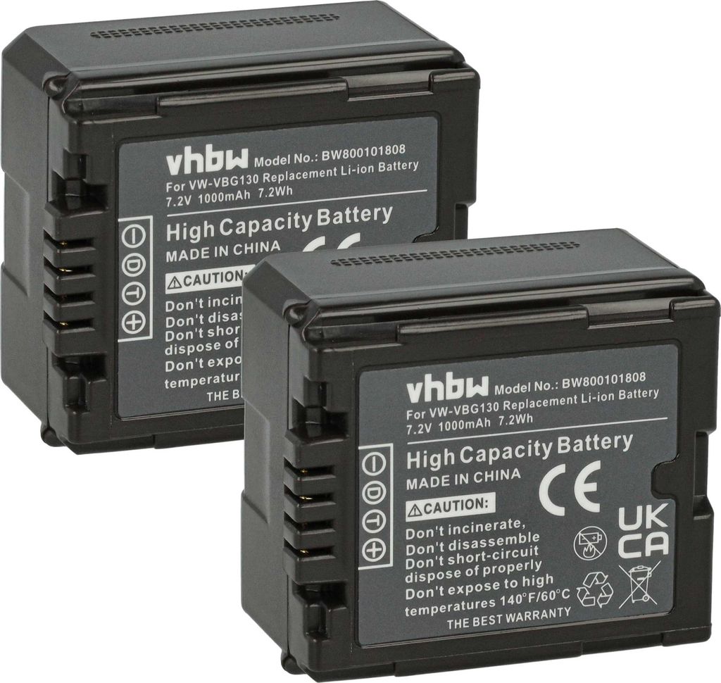 vhbw 2x Akku kompatibel mit Panasonic NV-GS60, NV-GS500, HDC-TM700, NV-GS320, NV-GS330 Videokamera Camcorder (1000 mAh, 7,2 V, Li-Ion) + Infochip
