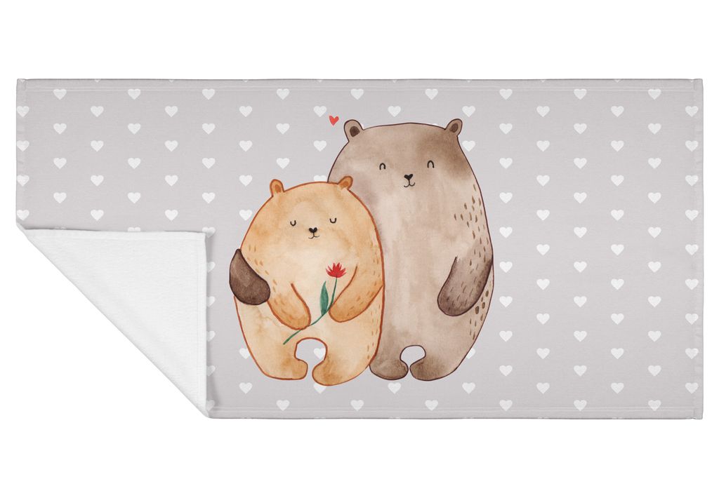 Mr. & Mrs. Panda Handtuch Bären Liebe - Grau Pastell - Geschenk, Freund, kleines, Freundin, 50x100, Flauschtuch, Verliebt, Kuscheln, gesichtshandt...