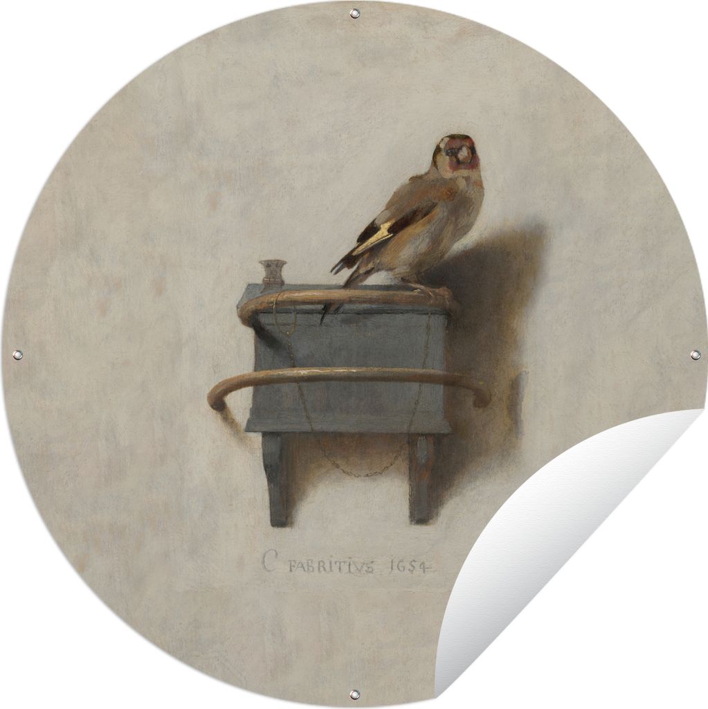 MuchoWow Gartenposter Outdoor-Poster Rund Der kleine Stieglitz - Gemälde - Fabricius - Alter Meister Ø 120 cm Gartendeko Rundes Poster draußen