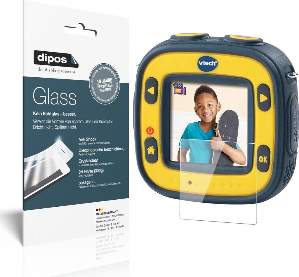 2x Schutzfolie für Vtech Kidizoom Action Cam - Anti-Shock 9H Folie dipos Glass Kunststoffglas