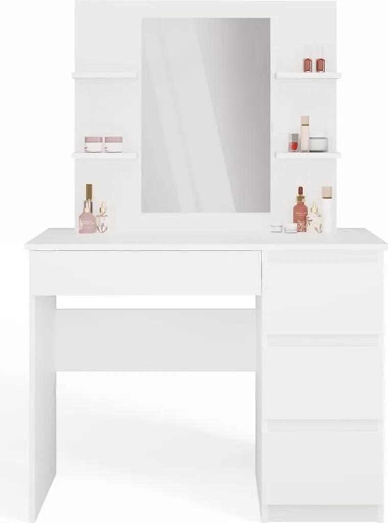 Table de maquillage blanche avec miroir et rangements Marina Mijas P
