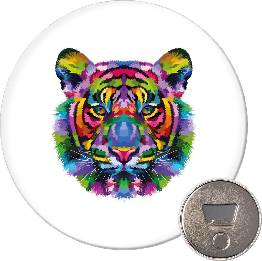 Huuraa Magnet Tiger Kopf Colorful 59mm Kühlschrankmagnet rund Flaschenöffner Geschenkidee