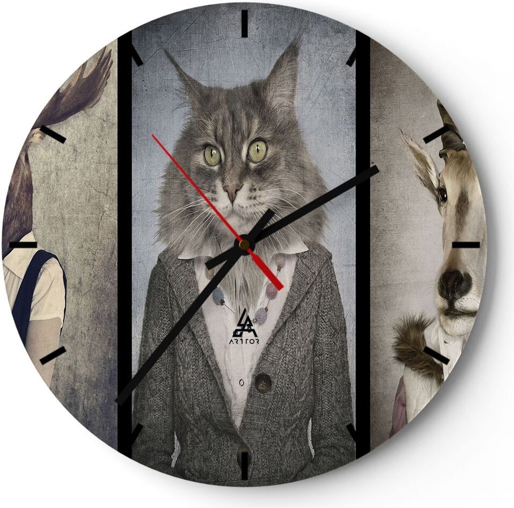 Wanduhr - Rund - Glasuhr - Tier Abstraktion - 30x30cm - Schleichendes Uhrwerk - Lautlos - zum Aufhängen bereit - Dekoration Modern - Wanddekoratio...