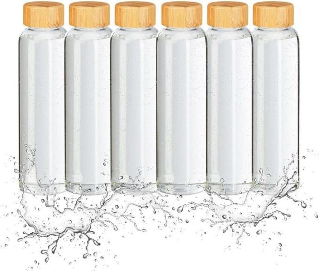 6x Getränkeflasche mit Bambusdeckel 500 ml
