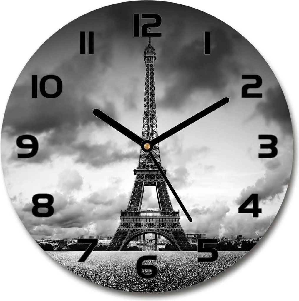 Wanduhr aus Glas 30fi Glasbild Glasuhr Gehärtetes Glas - schwarze-zeiger - Eiffel Tower Paris