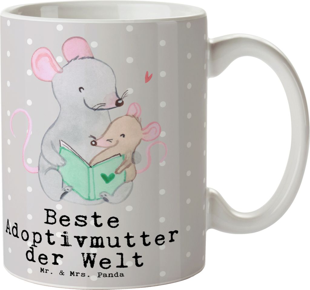 Mr. & Mrs. Panda Kaffeebecher Maus Beste Adoptivmutter der Welt - Grau Pastell - Geschenk, Mama, haferl, Danke, Pott, Muttertag, Kaffeetasse, Tasse...