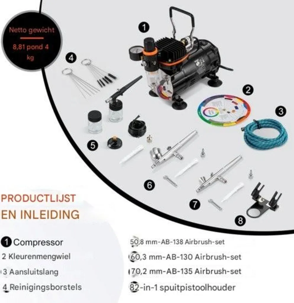 Kit aérographe complet avec compresseur 120W et 3 buses interchangeables