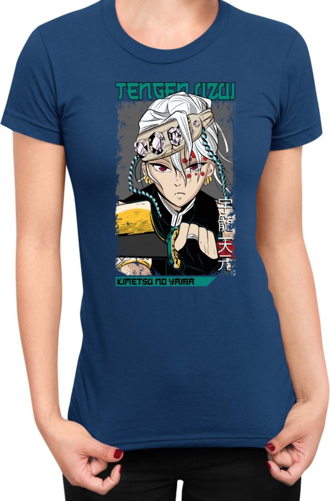Damen T-Shirt Demon Anime Slayer Kimetsu No Yaiba Uzui Tengen 001, Lady M / Dunkelblau