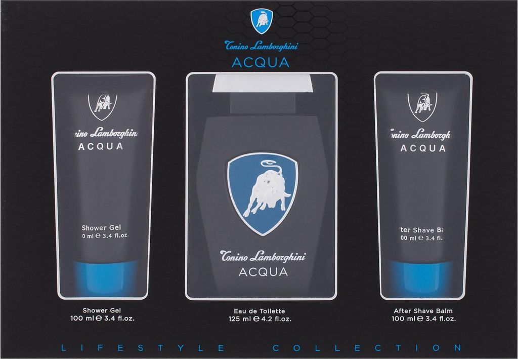 Tonino Lamborghini Acqua Eau De Toilette 125ml Spray Gel De Baño 100ml Balsamo After Shave 100ml