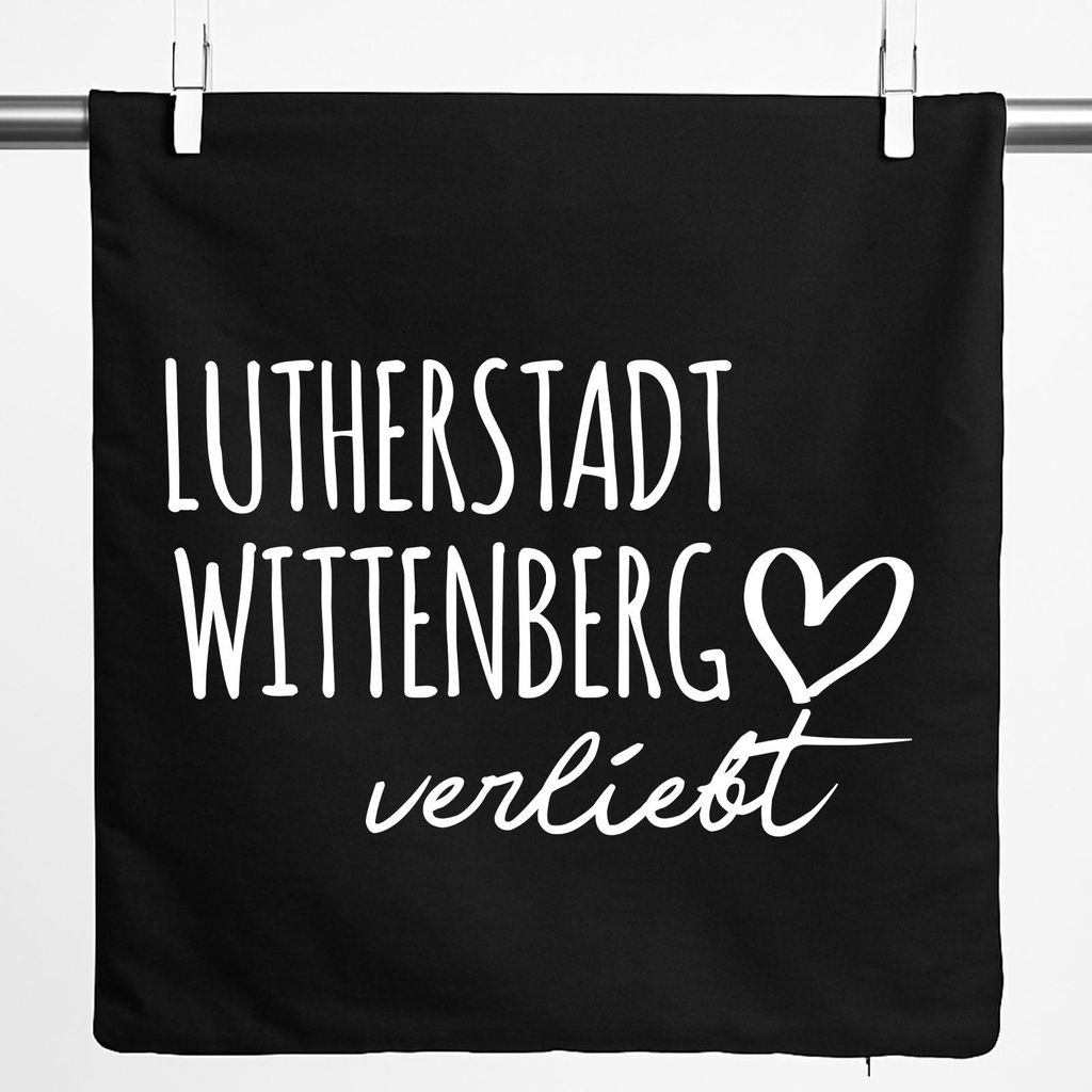 Huuraa Kissenbezug Lutherstadt Wittenberg verliebt 40x40cm Black Baumwolle Dekokissenbezug Geschenkidee
