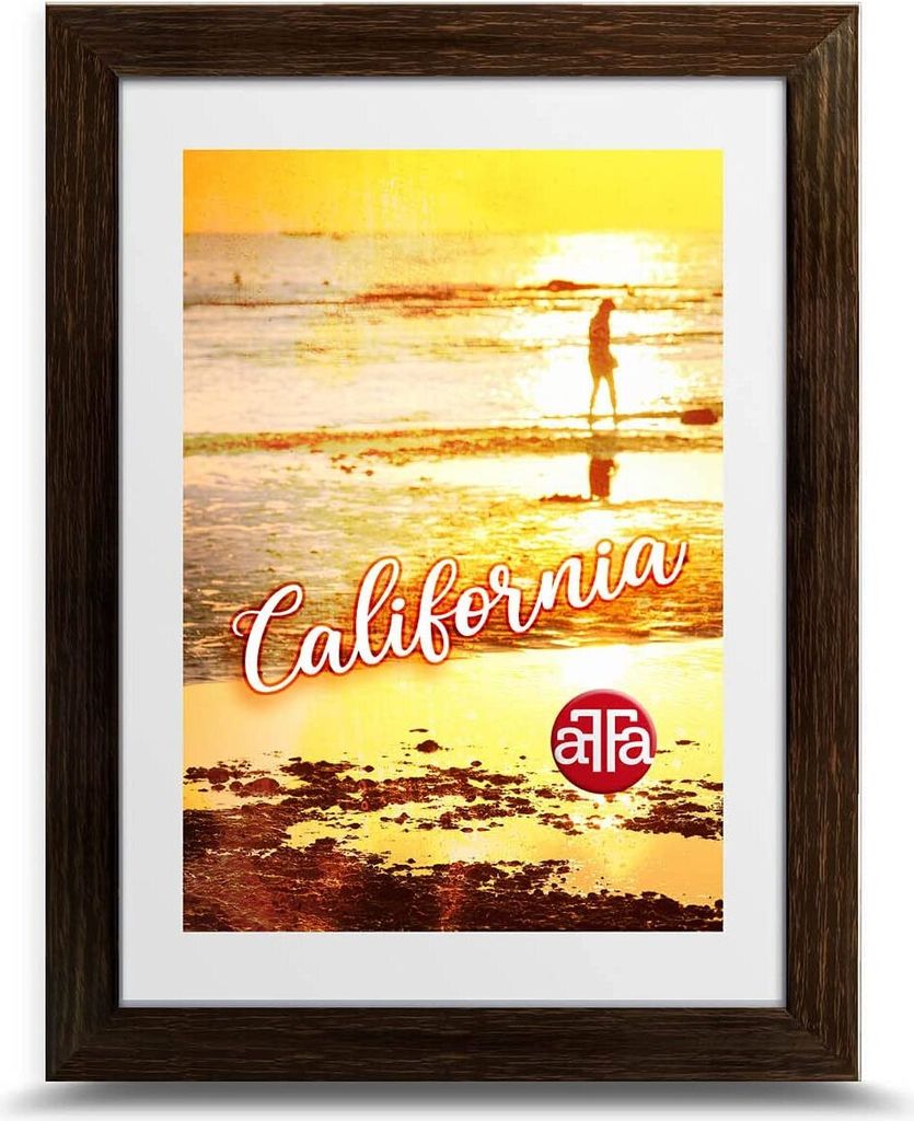 aFFa frames, California, Bilderrahmen aus Kunststoff, Fotorahmen, Rechteckig, mit Acrylglasfront, HDF-Hintergrund, Dunkelbraun, 10x15 cm