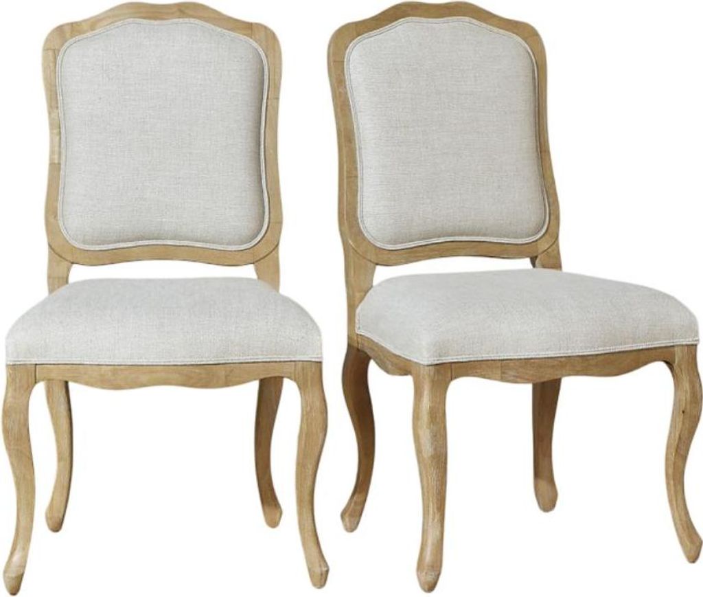 Set aus 2 romantischen Stühlen aus Hevea-Holz und Premium-Leinen