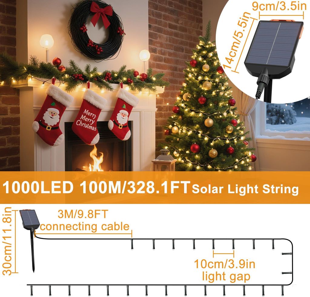 FIVMEN Solární světelná řetěz Vánoce 100 m 1000 LED teplá Obrázek produktu 