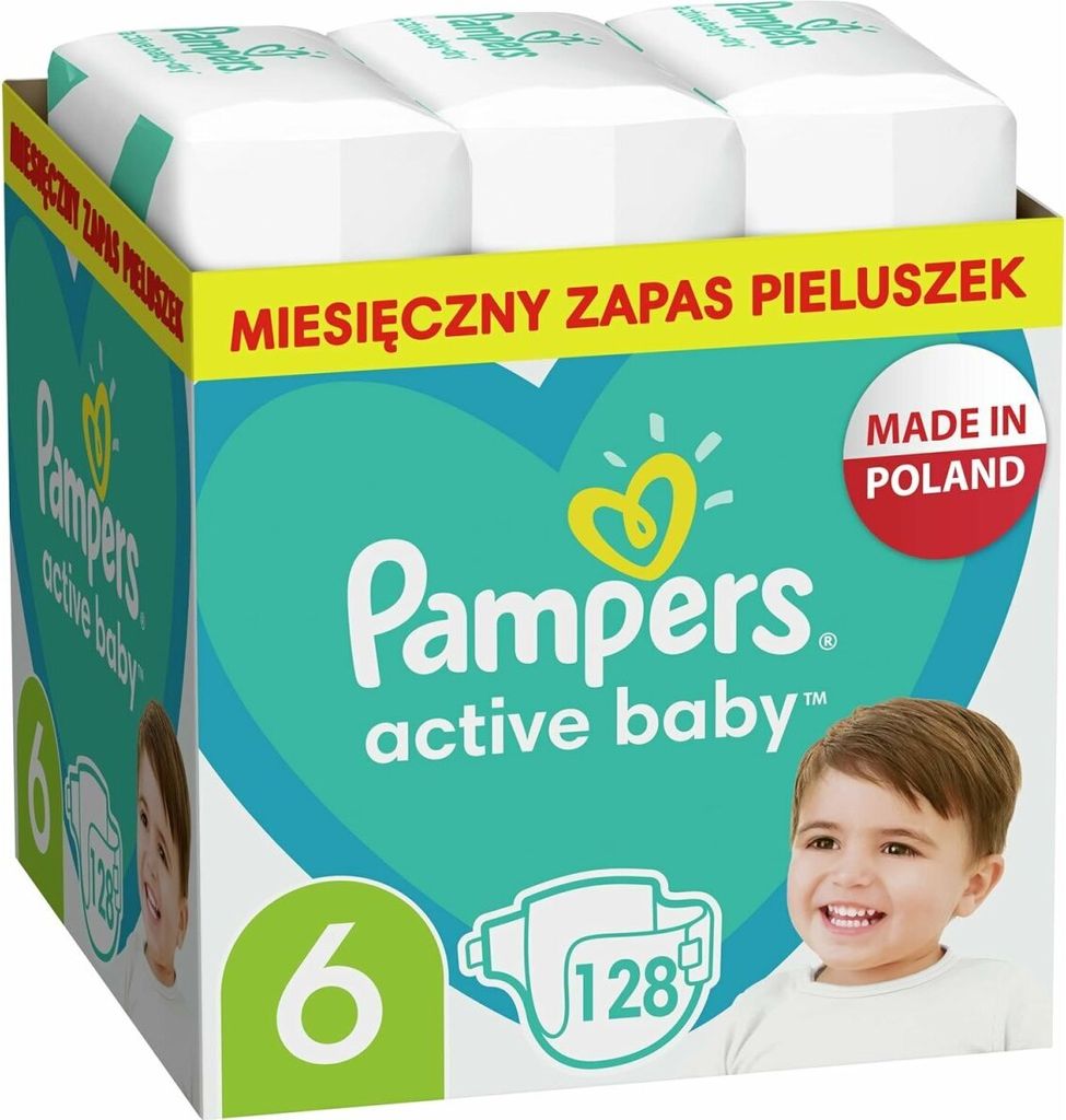 A box of Pampers Active Baby diapers.