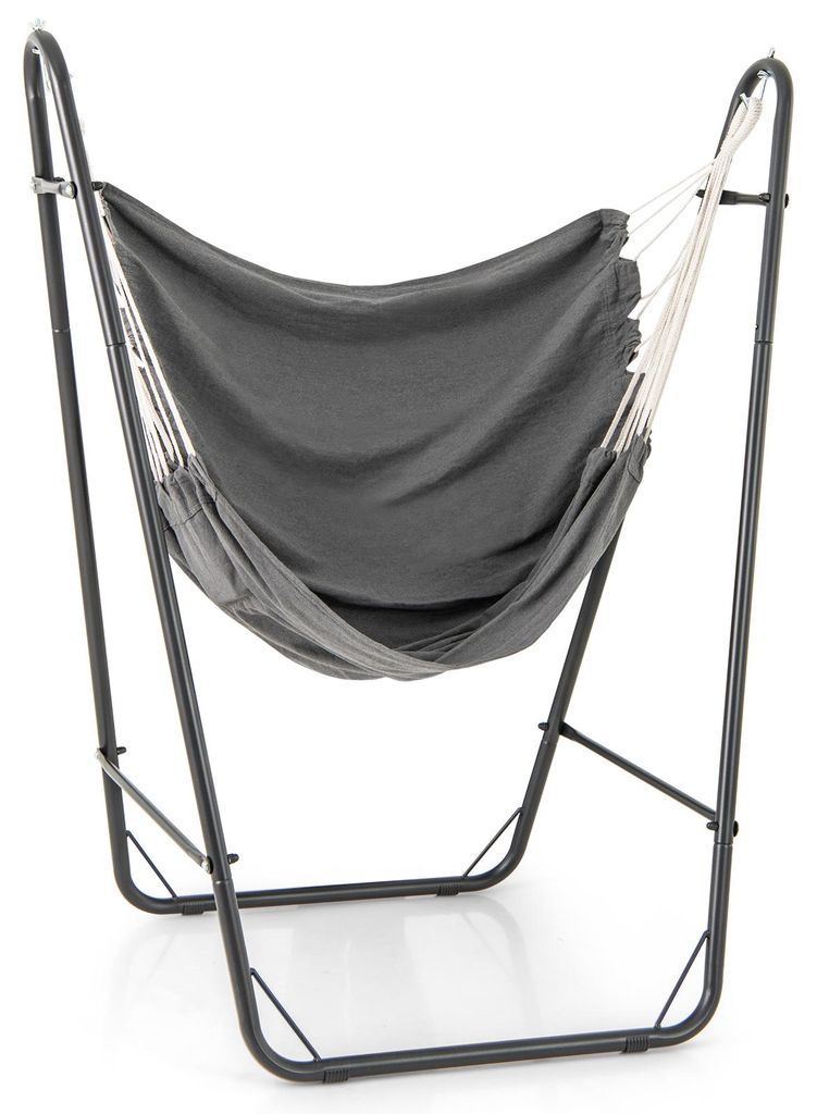 COSTWAY Hängesessel mit Gestell, Hängeschaukel aus Baumwolle-Polyester mit Seitentasche, Hängestuhl bis zu 120kg, Hängesitz Outdoor & Indoor