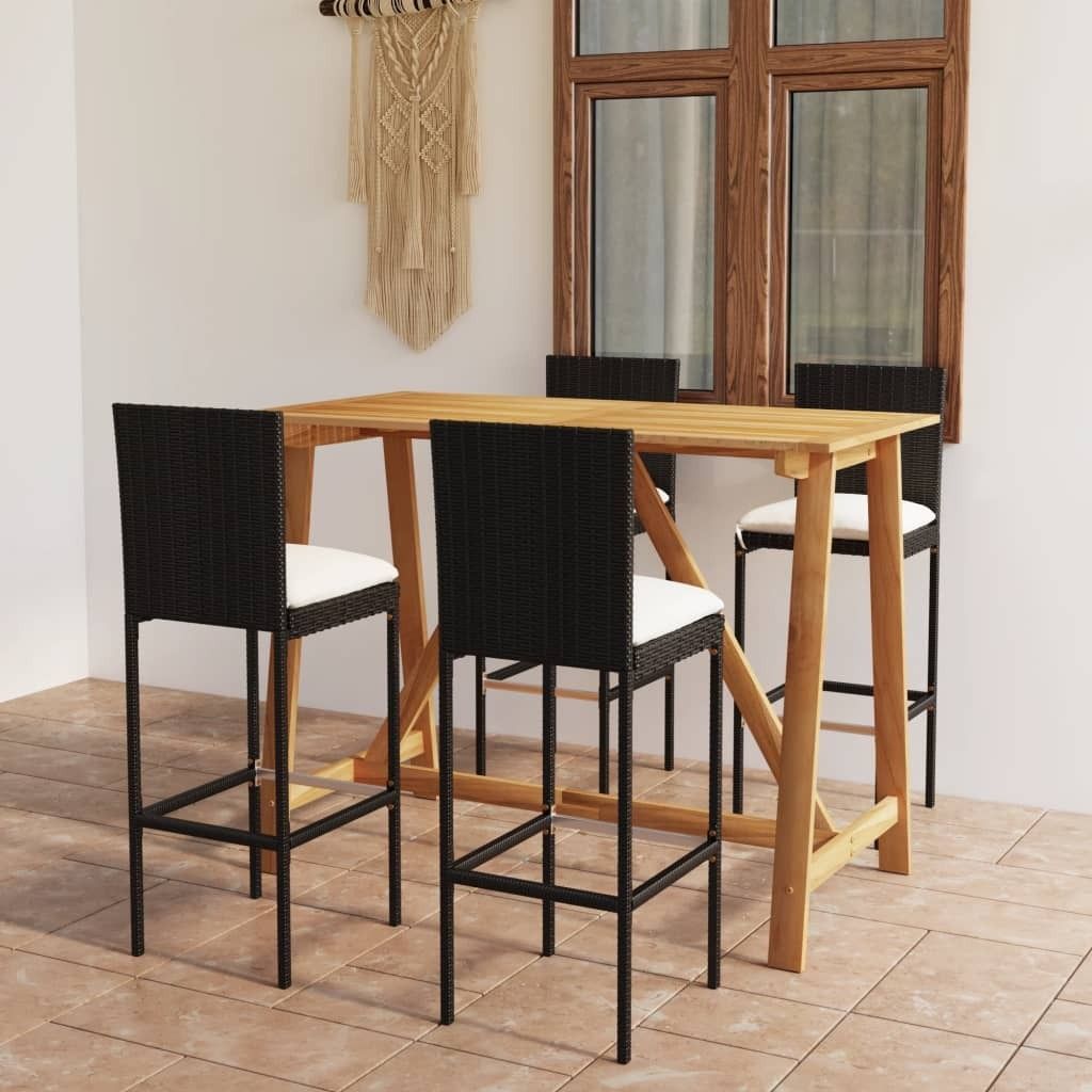 HOMMIE Best Gartenmöbelgarnitur 5-tlg. Gartenbar-Set mit Kissen Schwarz - Balkon-Set 1869158