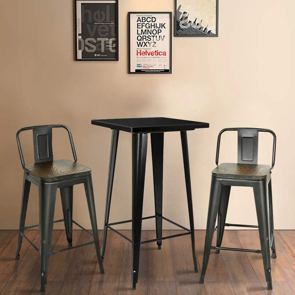 Table Haute de Bar Noire 110 cm en Métal Industriel Format Carré 60cm - 4