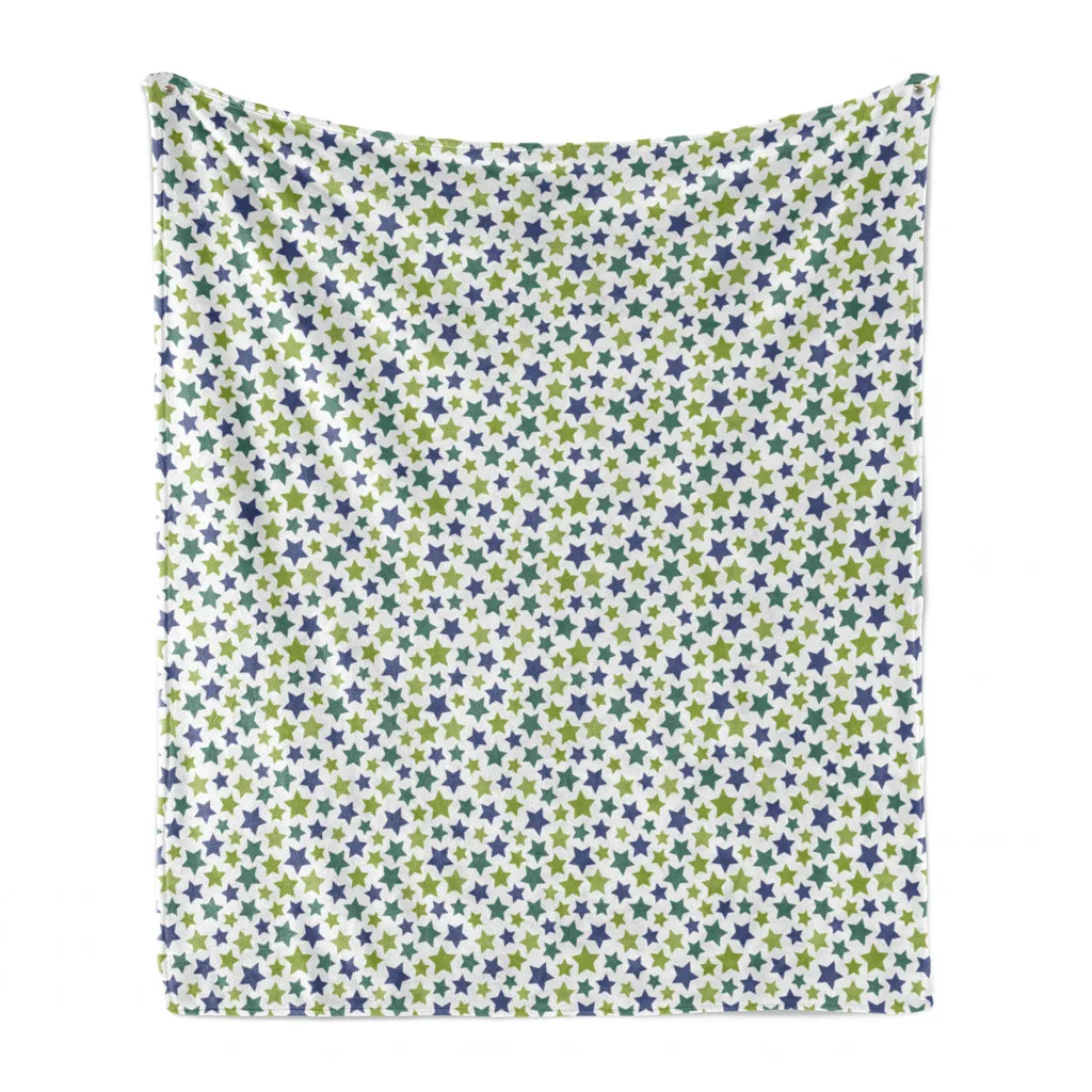 ABAKUHAUS Coperta in morbido pile di flanella con stelle, elementi decorativi colorati, soffice peluche per interni ed esterni, 125 x 175 cm, bianco e multicolore