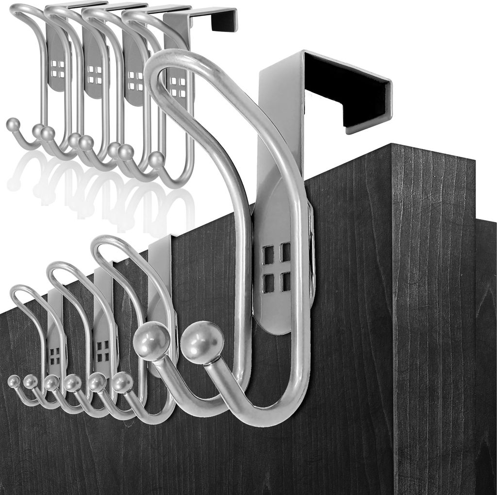 com-four 8x Türhaken - Doppel-Kleiderhaken mit Schaumstoff-Schutz für Zimmer- und Schranktüren - Garderobenhaken zum Einhängen ohne Bohren - ...