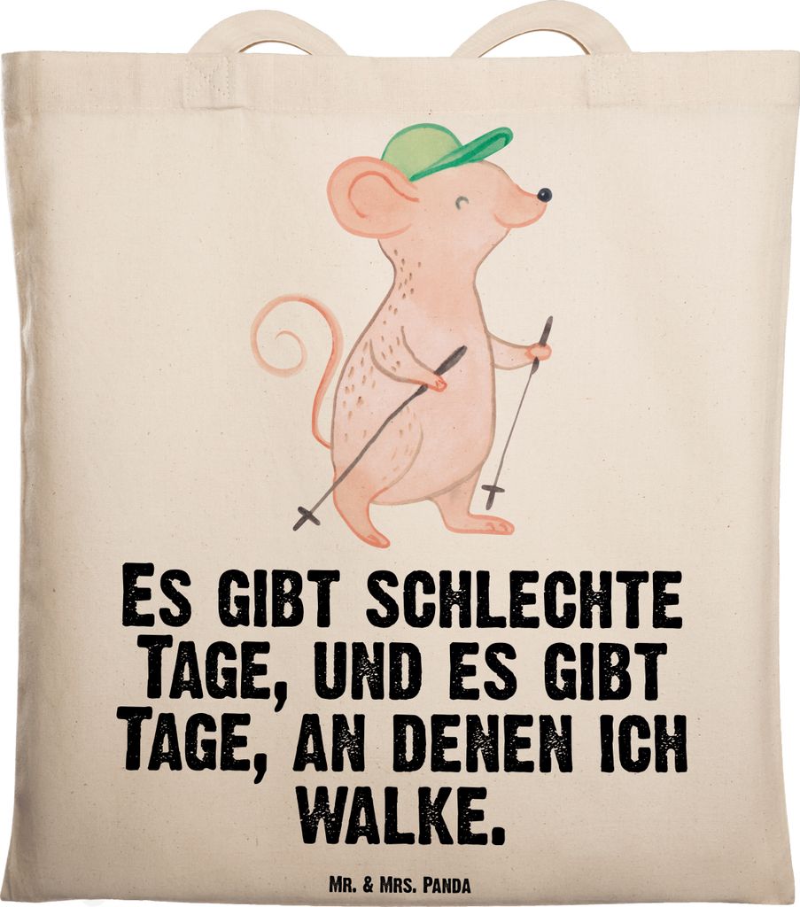 Mr. & Mrs. Panda Jutebeutel Maus Walking - Transparent - Geschenk, Stoffbeutel, Spazieren gehen, Tote Bag, Shopping Tasche, Schnelles, Walken, Eink...