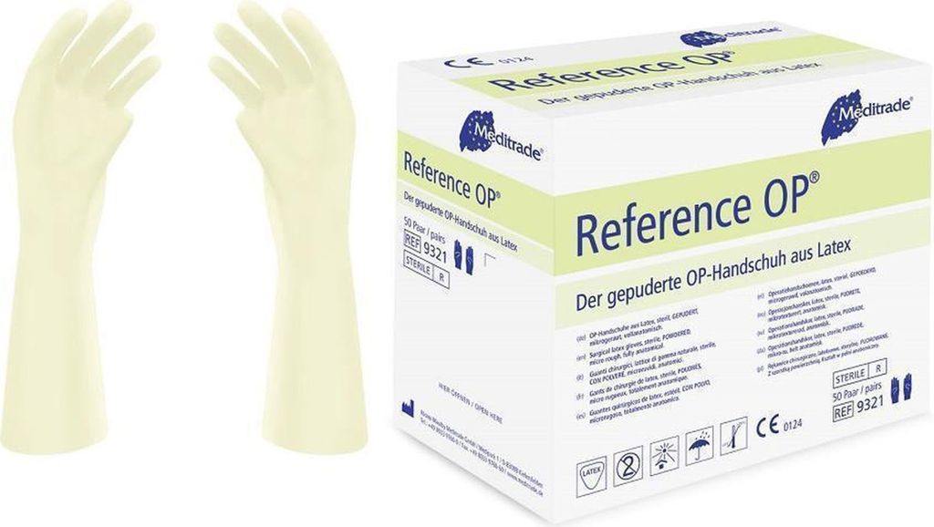 6x Reference OPOP-Handschuh aus Latex, gepudert, Gr. 6 | Packung (50 Stück)
