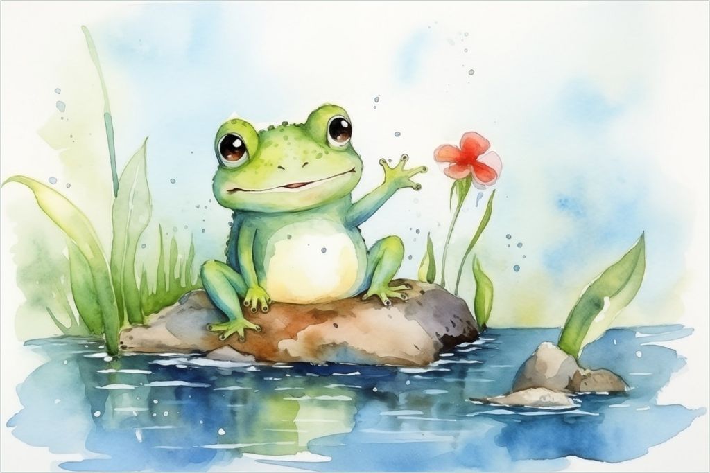 Wallario Poster - Frosch in Aquarell, Kunstdruck Größe: 100 x 150 cm