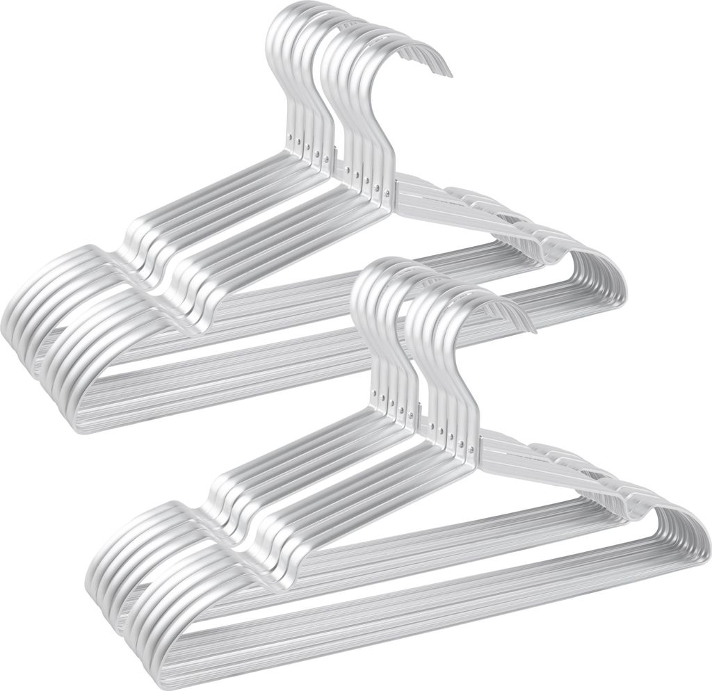 20x Parusia Kleiderbügel silber, 42cm breit, 1cm stark, Kleiderbügel Metall rostfrei, formstabil, zur platzsparenden Kleideraufbewahrung & Organi...