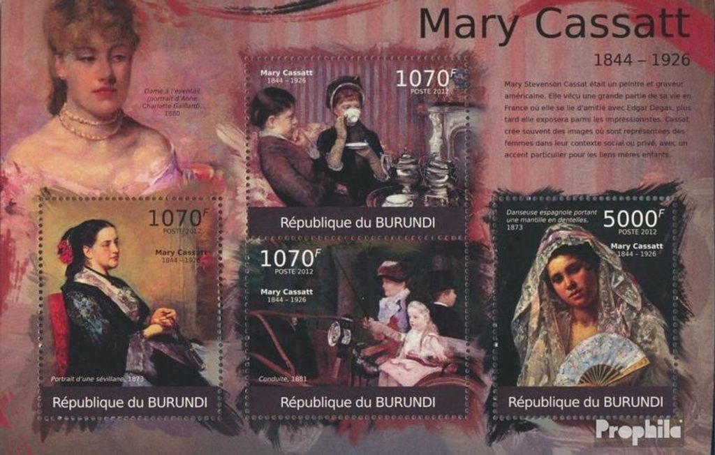 Briefmarken Burundi 2012 Mi 2331-2334 Kleinbogen (kompl. Ausgabe) postfrisch Gemälde von Mary Cassatt (1844-1926)