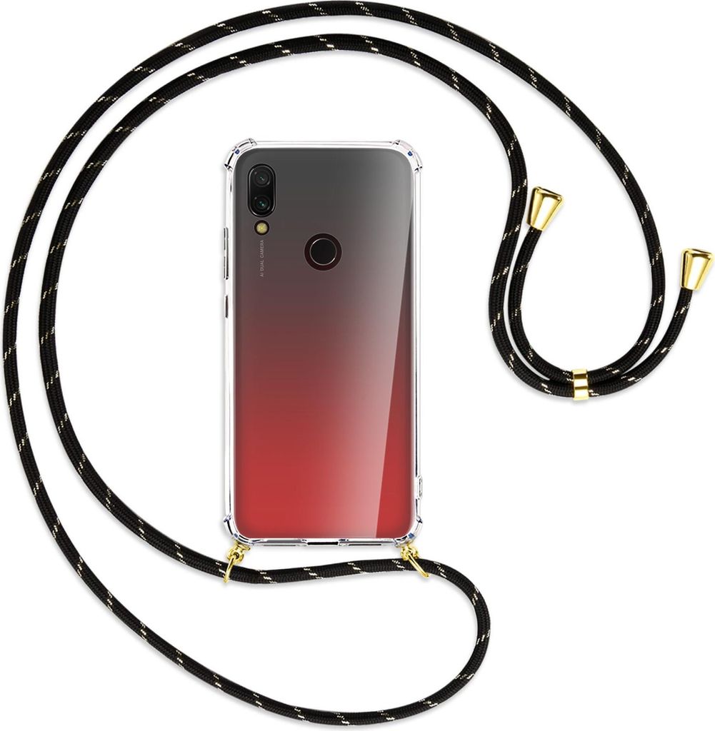 Handykette Backcover-Schutzhülle mit Band (Metall goldfarben) für Xiaomi Redmi 7 - schwarz/gold