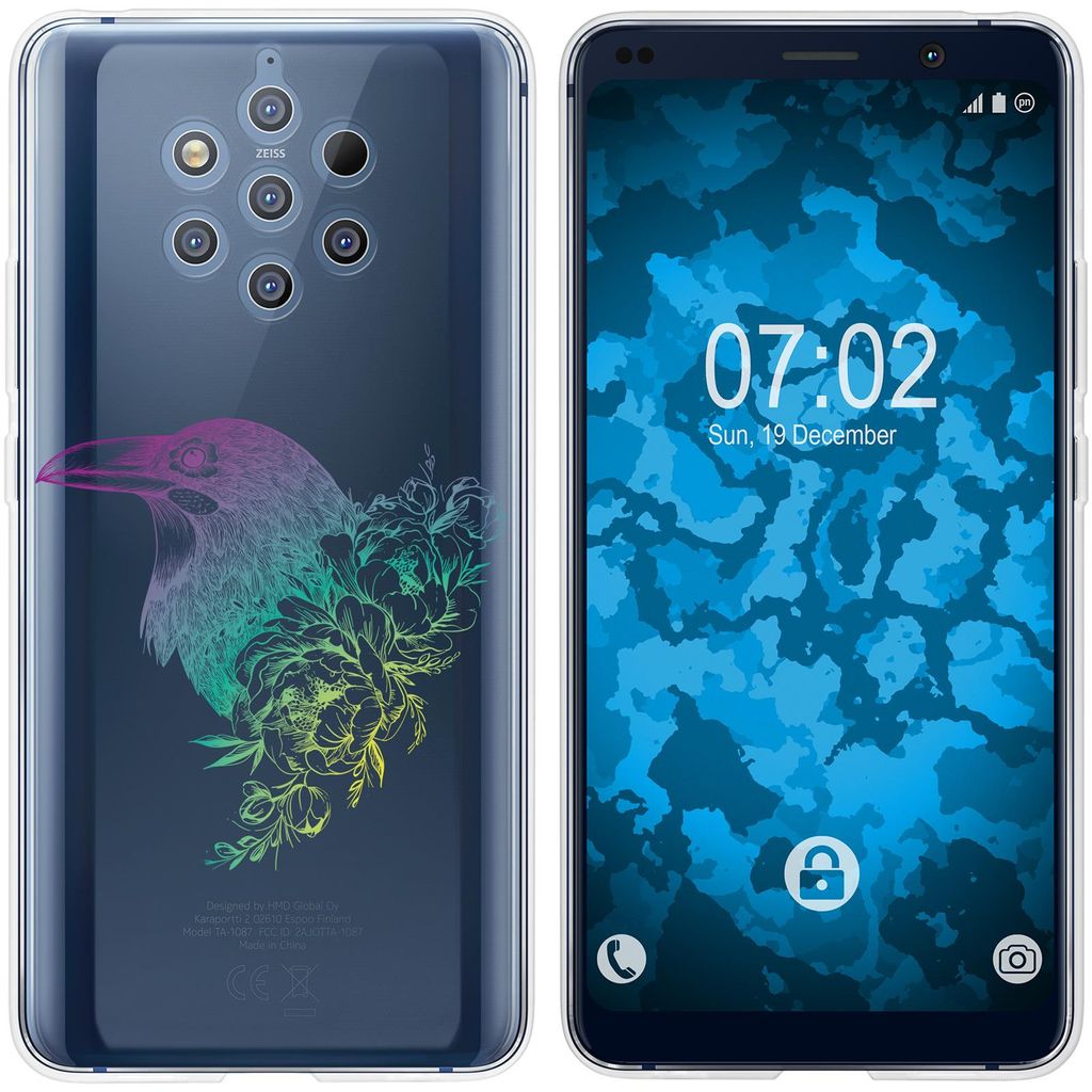PhoneNatic Case kompatibel mit Nokia 9 PureView Silikon-Hülle Floral Rabe M4-4