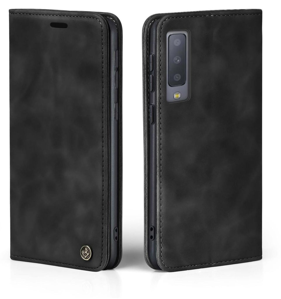 Handy Hülle für Samsung Galaxy A7 2018 Klapphülle Bookcase Flip Cover Handy Tasche Etui Farbe: Schwarz