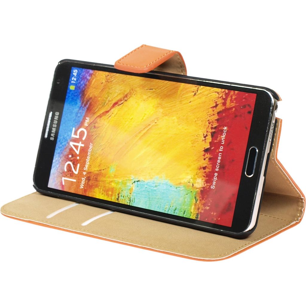PhoneNatic Kunst-Lederhülle kompatibel mit Samsung Galaxy Note 3 - Wallet orange + 2 Schutzfolien