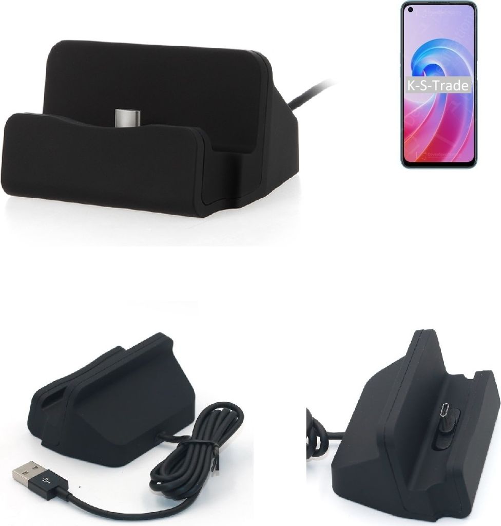 K-S-Trade Docking-Station kompatibel mit Oppo A96 Ladestation Dock Ladegerät Docking Station Tischständer Ständer inkl. USB Typ C Kabel schwarz