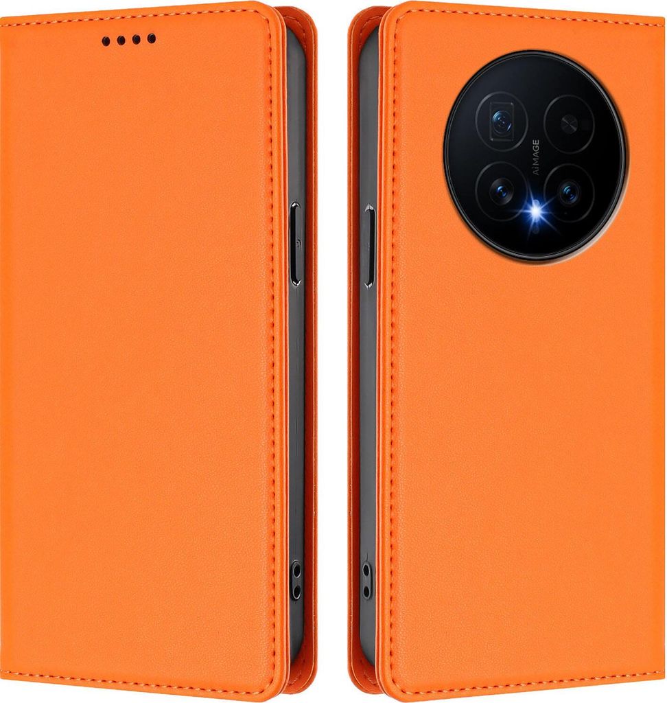 Handyhülle für Honor Magic8, Kunstleder Klapphülle Stoßfeste Magnetische Hülle mit Ständer Orange