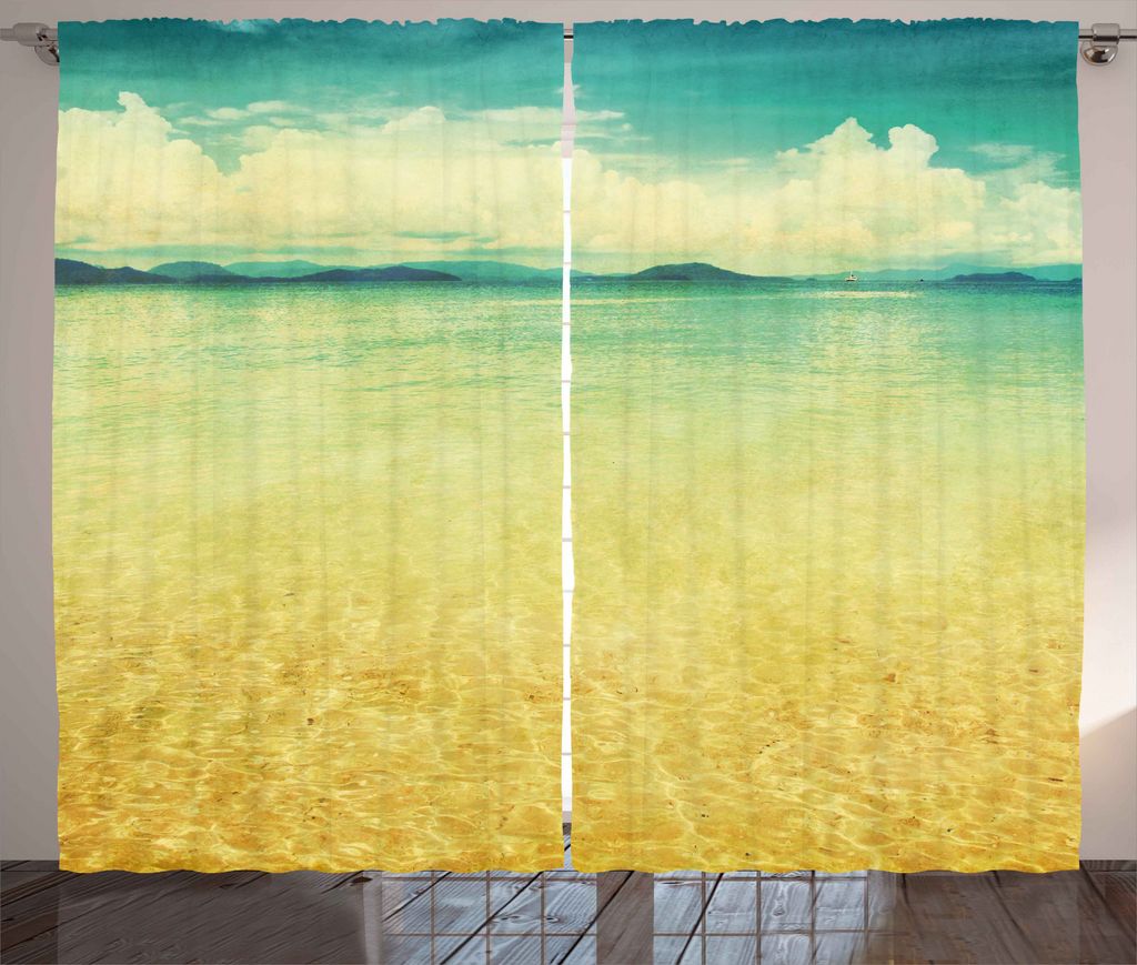 ABAKUHAUS Strand Rustikaler Gardine, Vintage Grunge-Meerblick, Schlafzimmer Kräuselband Vorhang mit Schlaufen und Haken, 280 x 175 cm, Erde Gelb T...