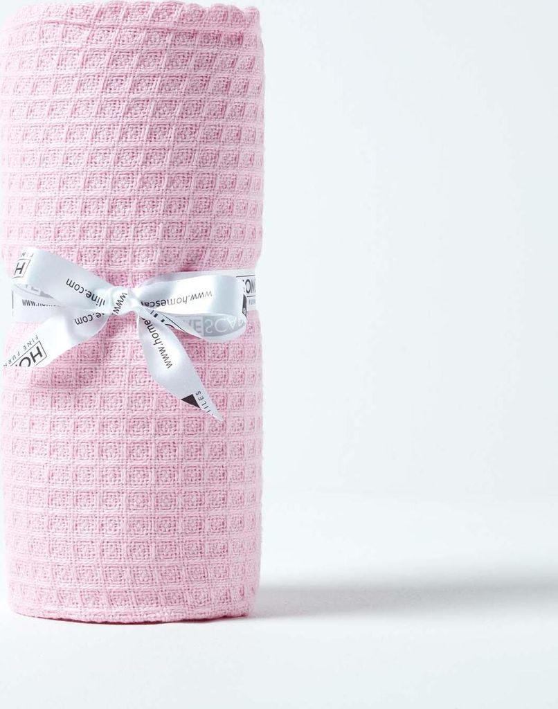 HOMESCAPES 100% Baumwolle Waffel Babydecke rosa, 125 x 150 cm