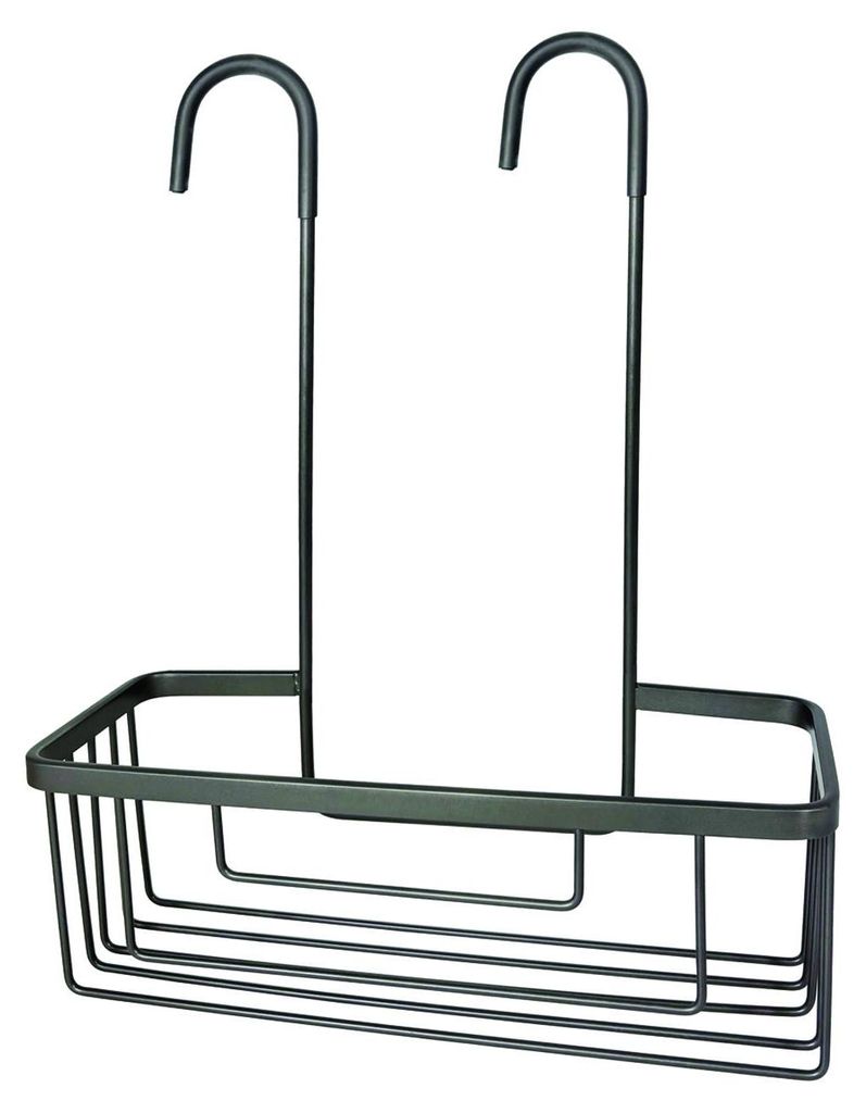 Aufhängbare Duschablage aus Edelstahl in Gun-Metal, 37x30x12 cm, ideal zur Organisation von Shampoo und Duschzubehör, kein Bohren erforderlich