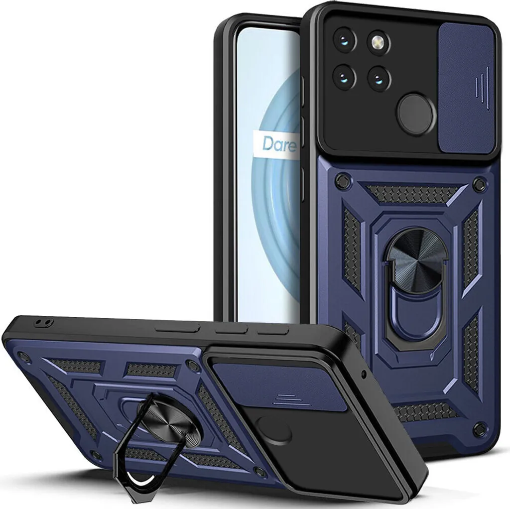 Custodia DOINK Armor Per Realme C21-Y | TPU+PC Antiurto Con Anello Supporto, Blu - 5
