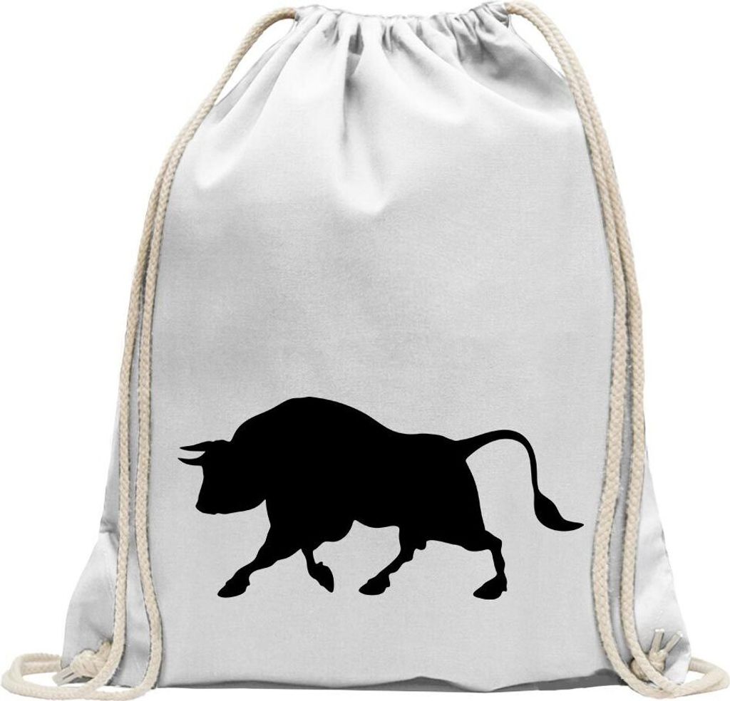 Kiwistar - Turnbeutel - weiss - Stier Motiv 2 - Bulle - Hausrind - Fun Rucksack Sport Beutel Gymsack Baumwolle mit Ziehgurt