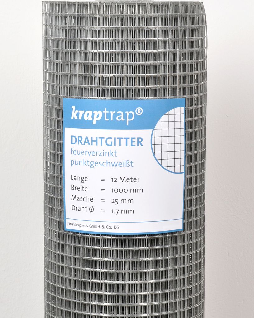 A roll of wire mesh fencing with a label attached.