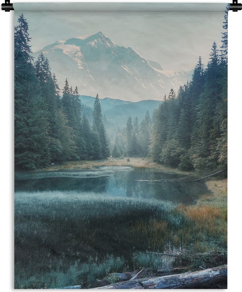 MuchoWow Wandteppich Wandbehang Wald - Gras - Berge - Bäume - Natur 60x80 cm Tapisserie Dekoration Wandtuch - Decke - Wandtücher - Wohne