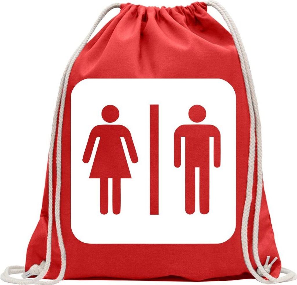 Kiwistar - Turnbeutel - rot - WC Toilette Piktogramme - Fun Rucksack Sport Beutel Gymsack Baumwolle mit Ziehgurt